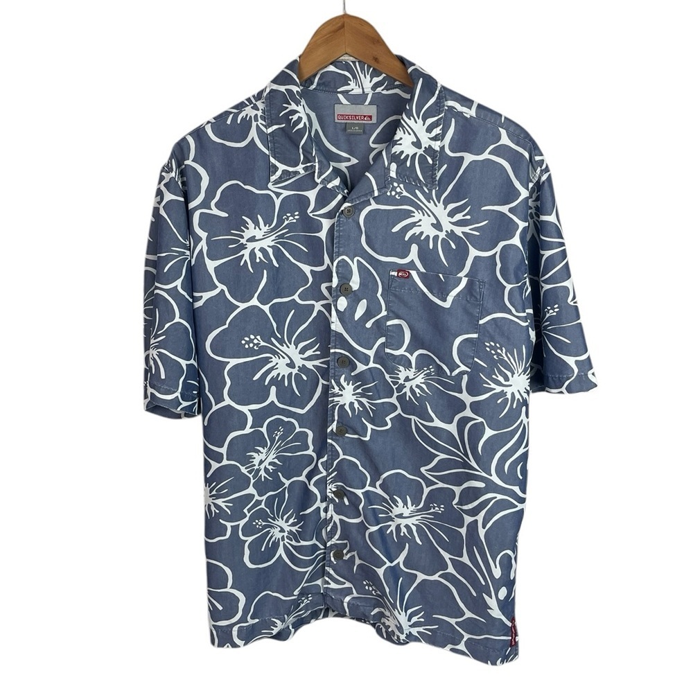 Bf289 Mens Quicksilver Surfing Brand Hawaiian Floral Rayon Blend Beach Shirt L